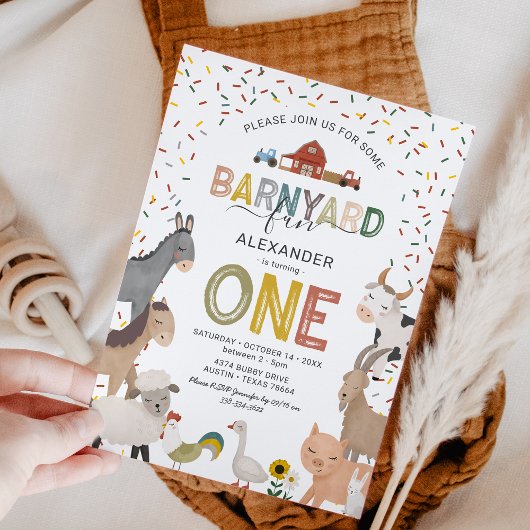 Cute Barnyard Boerderij First Birthday Invitation Kaart