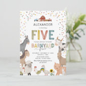 Cute Barnyard Farm 5e verjaardagsuitnodiging Kaart (Staand voorkant)
