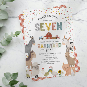 Cute Barnyard Farm 7e verjaardagsuitnodiging Kaart