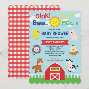Cute Barnyard Farm Animals Baby shower Kaart
