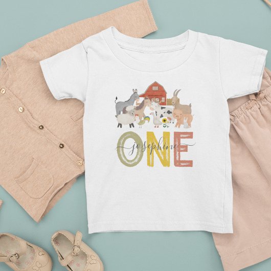 Cute Barnyard First Birthday Baby T-Shirt