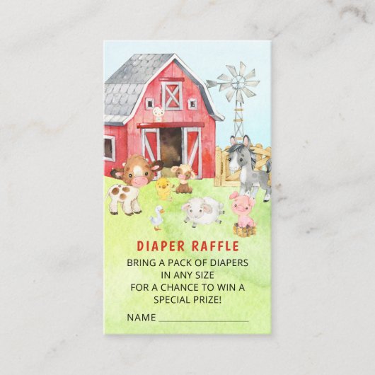 Cute Barnyard Friends Baby shower Diaper Raffle Informatiekaartje (Voorkant)