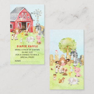 Cute Barnyard Friends Baby shower Diaper Raffle Informatiekaartje