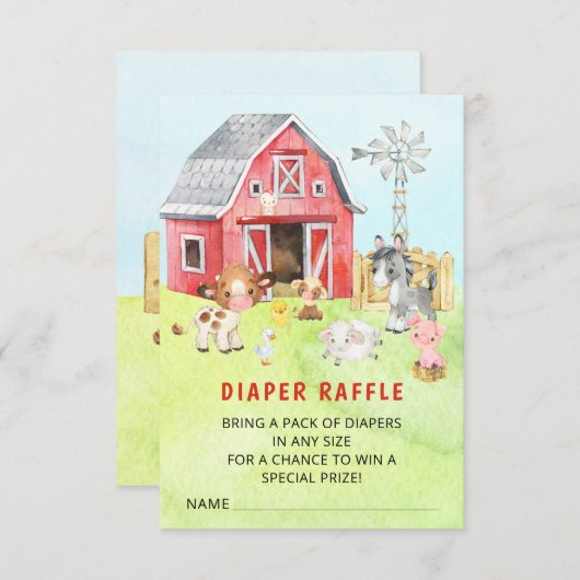 Cute Barnyard Friends Baby shower Diaper Raffle Kaart (Voorkant / Achterkant)