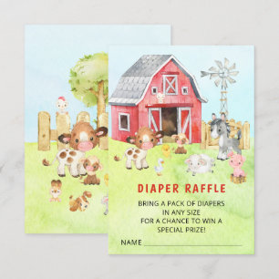 Cute Barnyard Friends Baby shower Diaper Raffle Kaart