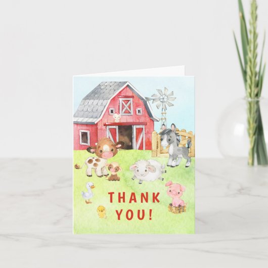 Cute Barnyard Friends Baby shower Hartelijk dank Bedankkaart (Voorkant)