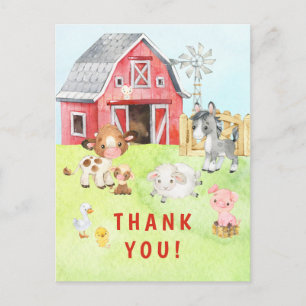 Cute Barnyard Friends Baby shower Hartelijk dank Briefkaart