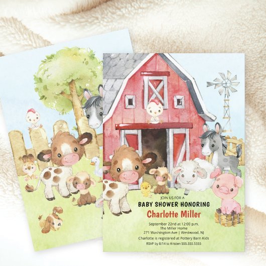 Cute Barnyard Friends Baby shower Invitation Kaart