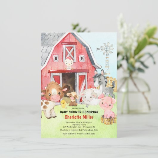 Cute Barnyard Friends Baby shower Invitation Kaart (Staand voorkant)