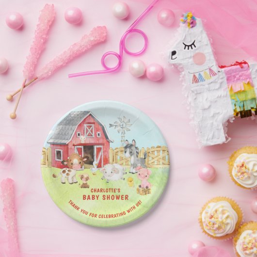 Cute Barnyard Friends Baby shower Papieren Bordje (Feest)