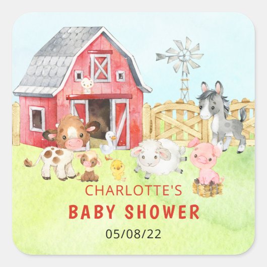 Cute Barnyard Friends Baby shower Vierkante Sticker (Voorkant)