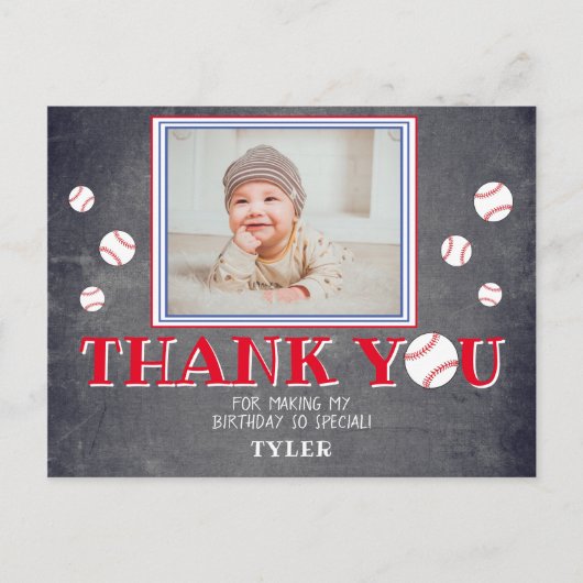 Cute Baseball Birthday Bedankt voor je foto Uitnodiging Briefkaart (Voorkant)
