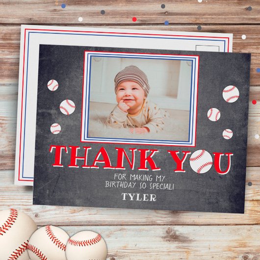 Cute Baseball Birthday Bedankt voor je foto Uitnodiging Briefkaart