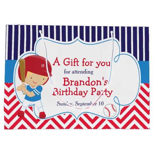 Cute Baseball Blonde Hair Boy Birthday Groot Cadeauzakje (Achterkant)