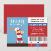 Cute Baseball Boy Birthday Party Ticket Invitation Kaart (Voorkant / Achterkant)