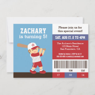 Cute Baseball Boy Birthday Party Ticket Invitation Kaart