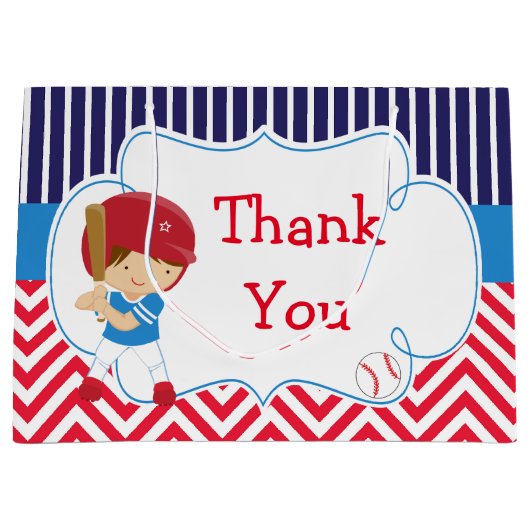 Cute Baseball Brunette Hair Boy Birthday Groot Cadeauzakje (Voorkant)