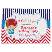 Cute Baseball Brunette Hair Boy Birthday Groot Cadeauzakje (Achterkant)