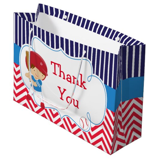 Cute Baseball Brunette Hair Boy Birthday Groot Cadeauzakje (Voorkant Gekanteld)