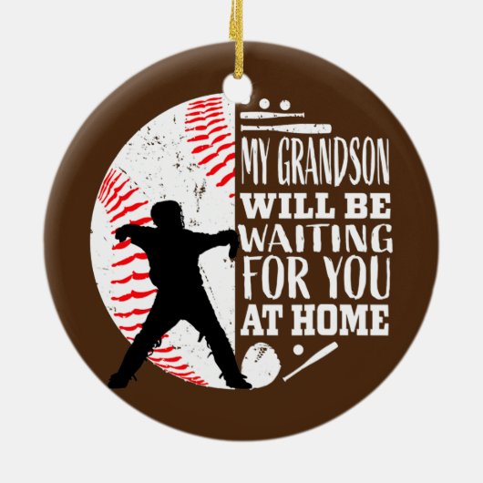 Cute Baseball Catcher Grandma Grandpa Grandson Keramisch Ornament (Achterkant)