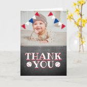 Cute Baseball Chalkboard Kinder Foto Birthday Dank Kaart (Gele Bloem)