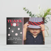 Cute Baseball Chalkboard Sport Birthday Foto Bedankkaart (Staand voorkant)