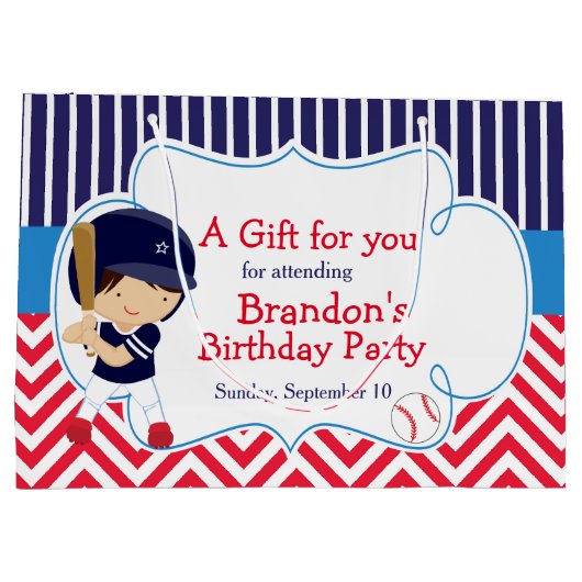 Cute Baseball Dark Hair Boy Birthday Groot Cadeauzakje (Achterkant)