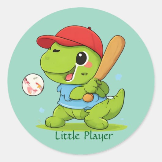 Cute Baseball Dinosaur T-Rex Sports Illustration Ronde Sticker (Voorkant)