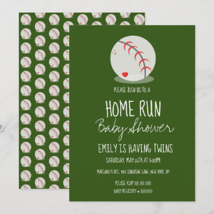 Cute Baseball Sports Baby shower Green Invitation Kaart