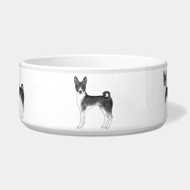 Cute Basenji Dog Illustratie in zwart-wit Voerbakje (Voorkant)
