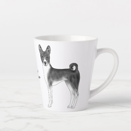 Cute Basenji Dog in zwart-wit en op maat Latte Mok (Rechts)