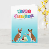 Cute Basenji Hound Dog Animal met Cake Kaart (Gele Bloem)