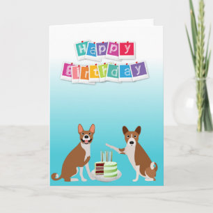 Cute Basenji Hound Dog Animal met Cake Kaart