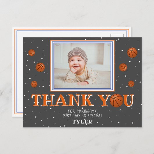 Cute Basketball Balls Chalkboard Foto: Dank u Briefkaart (Voorkant / Achterkant)