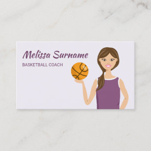 Cute Basketball Coach Girl Illustration Paars Visitekaartje
