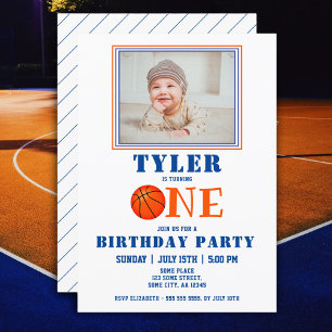 Cute Basketball Foto 1st Birthday Kaart