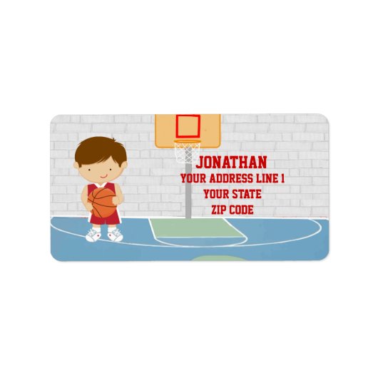 Cute basketball speler: rode basketbaltrui etiket (Voorkant)