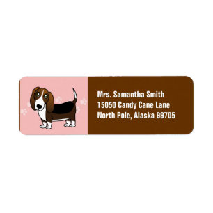 Cute Basset Hound Cartoon - Bruin wit en zwart Etiket