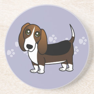 Cute Basset Hound Cartoon - Bruin wit en zwart Zandsteen Onderzetter