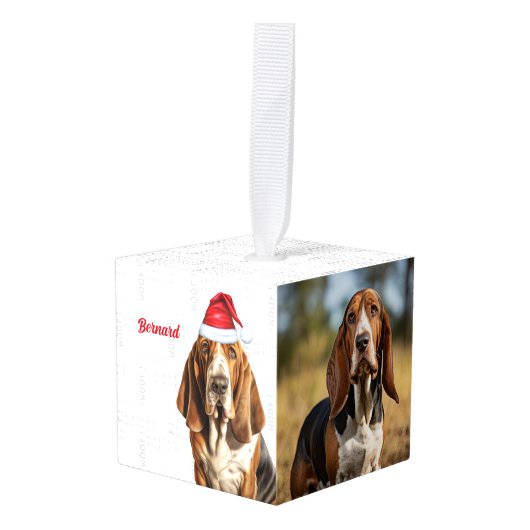 Cute Basset Hound Dog 2-kerstfoto Decoratie (Voorkant hoekig)
