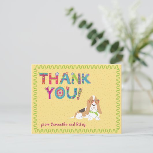 Cute Basset Hound Dog Colorful Florence Letters Bedankkaart (Staand voorkant)