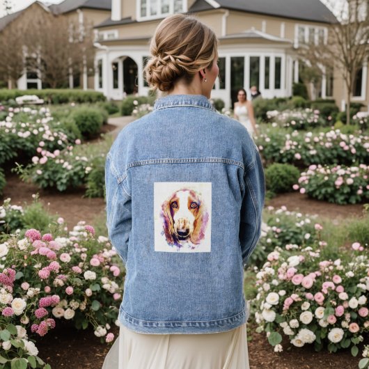 Cute Basset Hound Dog Face Head Denim Jacket (Huwelijk Achterkant)