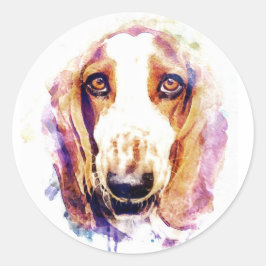 Cute Basset Hound Dog Face Pet Sketting Ronde Sticker