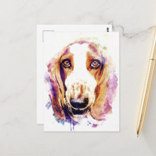 Cute Basset Hound Dog Face Waterverf Briefkaart