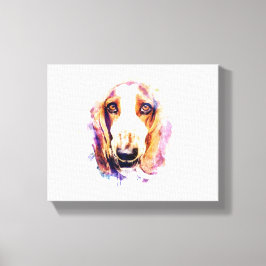 Cute Basset Hound Dog Head Face Puppy Canvas Afdruk