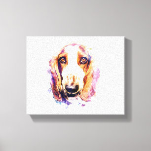 Cute Basset Hound Dog Head Face Puppy Canvas Afdruk