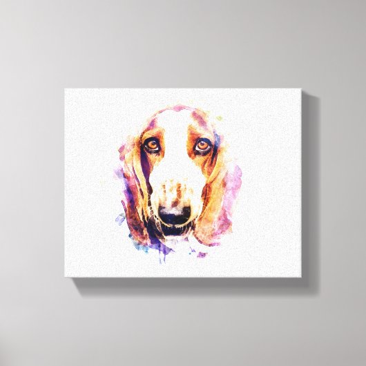 Cute Basset Hound Dog Head Face Puppy Canvas Afdruk (Voorkant)