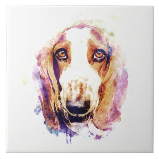 Cute Basset Hound Dog Head Face Puppy Tegeltje (Voorkant)