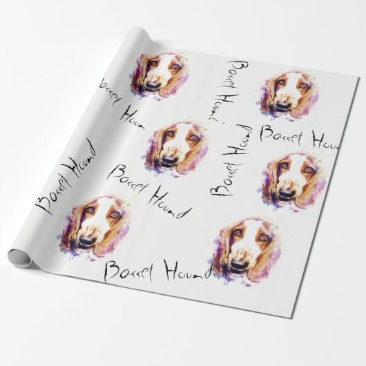 Cute Basset Hound Dog Head Face Sketch Gift Cadeaupapier (Uitgerold)