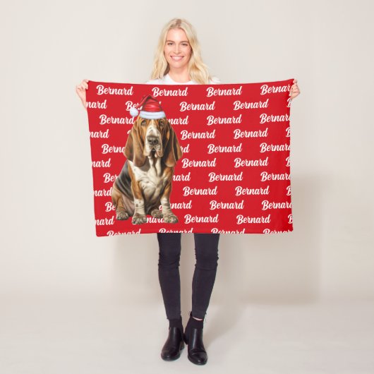 Cute Basset Hound Dog met Dog Kerstfeestdag Fleece Deken (In situ)